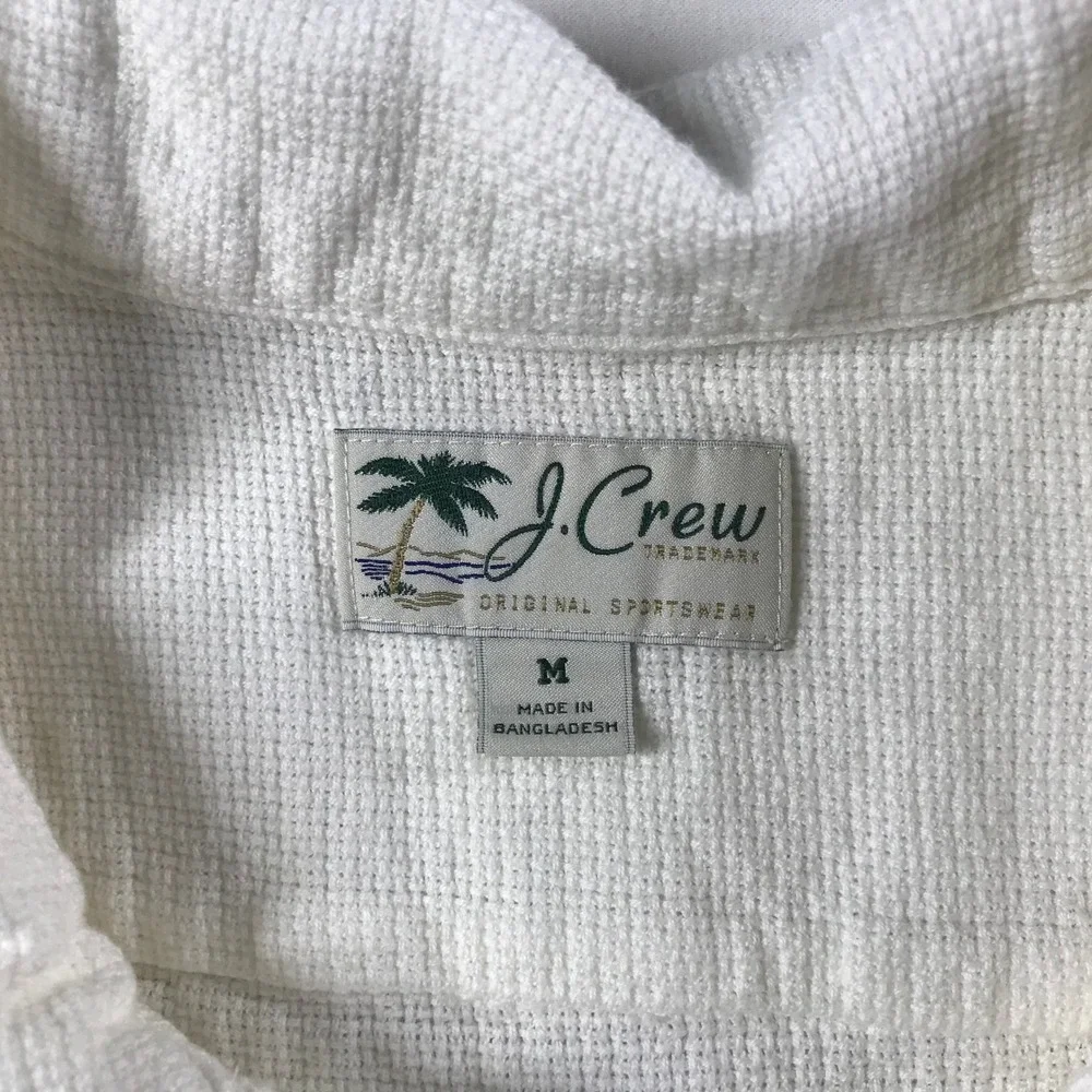 J Crew Mens White Textured Cotton Short Sleeve Camp Collar Button Down Shirt M